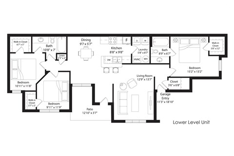 Floor plan for 3 beds, 2 baths, 1376 sqft